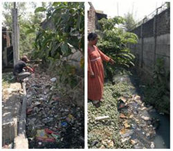 The area around the factory is covered with trash