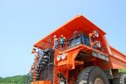 Taking a ride on a dump truck! Students exclaimed about how big and high off the ground it was!