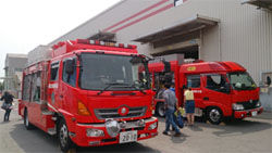 The local fire station displayed its fire engines