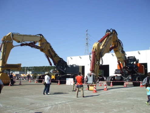 Large construction machinery displayed side by side