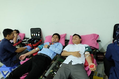 Volunteers donating blood at Jakarta