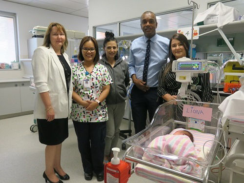 Humpty Dumpty Foundation donation visit – represented by Cathy Biddlecombe (left) and Marian Hurmiz (second from the left) from our Human Resources Department (This photo is from a different hospital which HCA made a corporate donation a few months ago. The medical equipment was installed in November.)