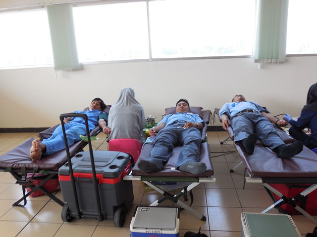 Volunteers donating blood