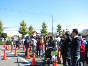 Visitors formed a long line at the mini excavator experience