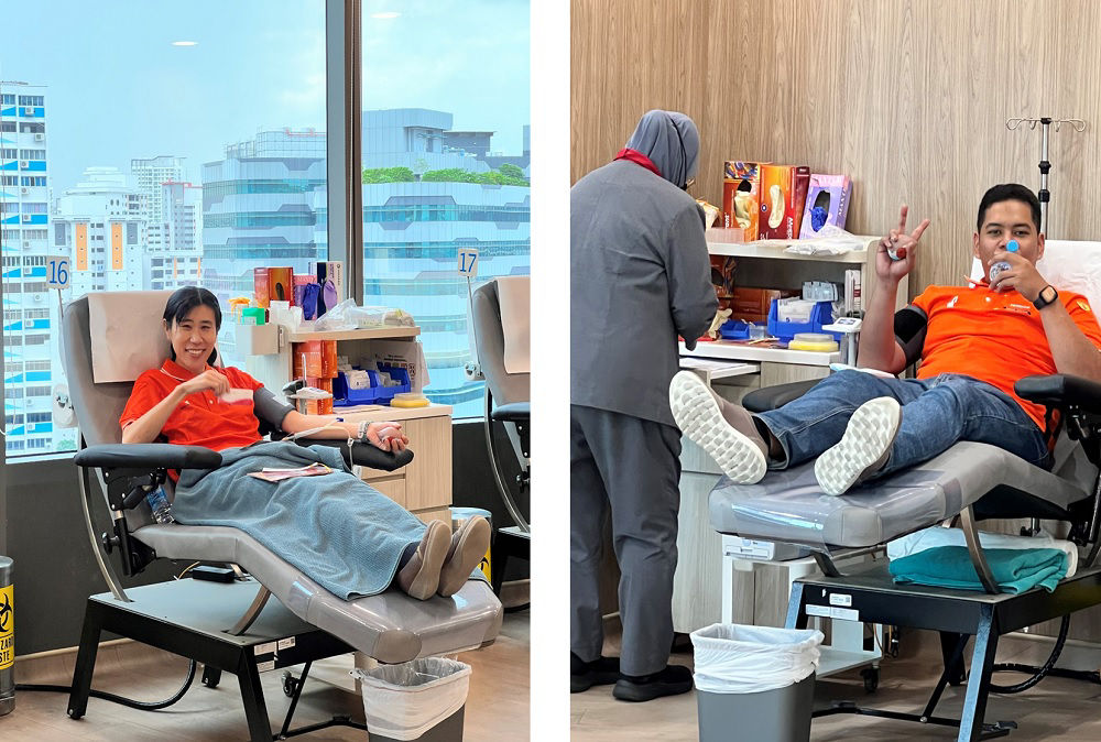 Volunteers donating blood