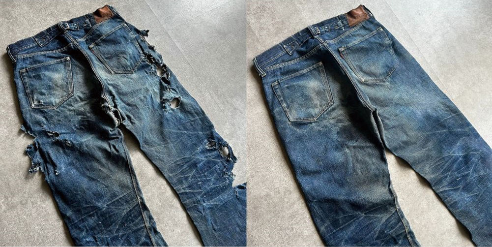 火事で焼けたリーバイス501xx 1937モデルの復元リペア。