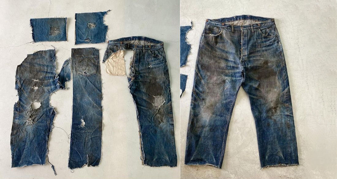 海外からリペアを依頼されたリーバイス501xx 1922モデル。1920年代の品で、修繕前はバラバラな状態だった。