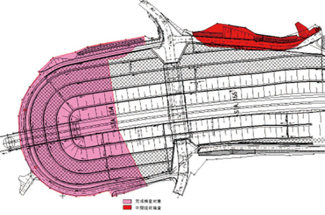東九州自動車道・川久保地区における工事の図面（画像1）と完成写真（画像2）。ICT施工によって美しい曲線を描くことができた。