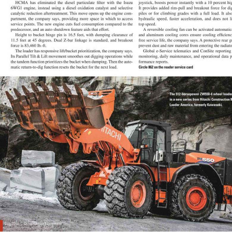 Construction Equipment Magazine ZW550-6 Introduction - Hitachi