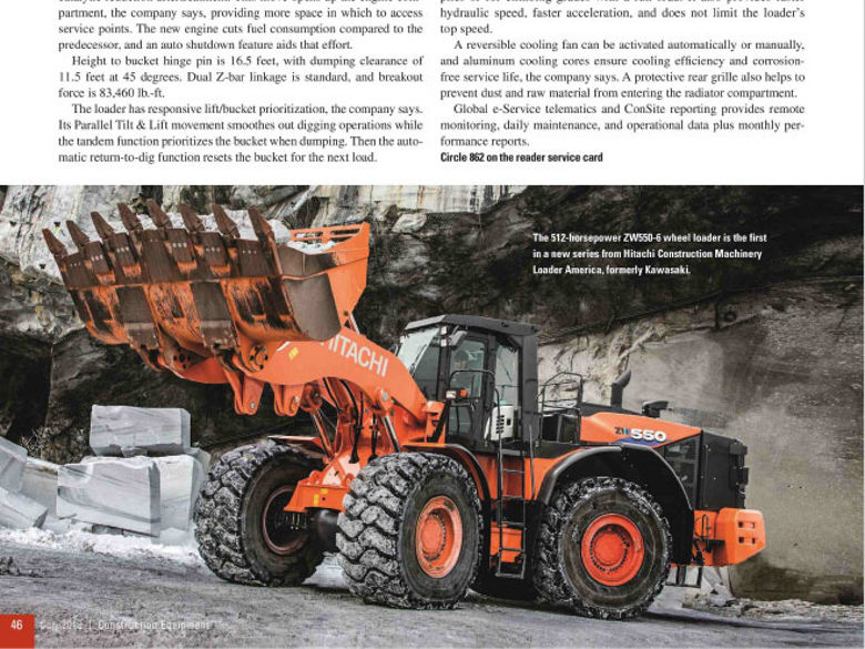 Construction Equipment Magazine ZW550-6 Introduction - Hitachi