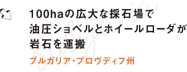 100haの広大な採石場で油圧ショベルとホイールローダが岩石を運搬 ブルガリア・プロヴディフ州